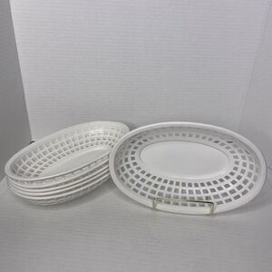 Oval Fast Food Baskets Plastic Oval Basket Bread Basket Bin Food Serving Lot (6)